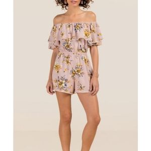 Miami Bailey Pom Floral Pink Off Shoulder Romper